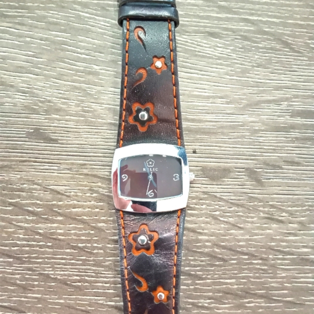 Relic leather band watch